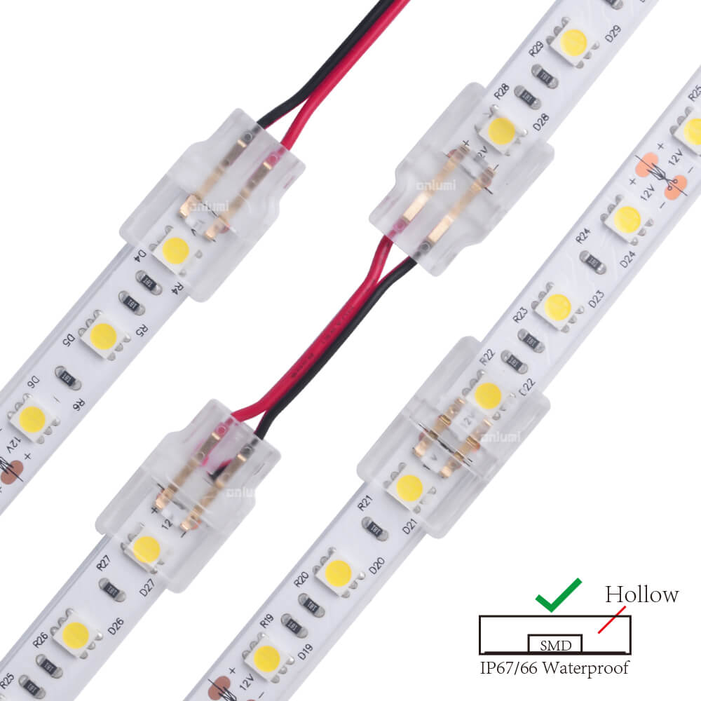 10mm/12.5mm 2 Pins Outdoor LED Strip Connector for SMD Mono-Hippo-M Outdoor Hollow
