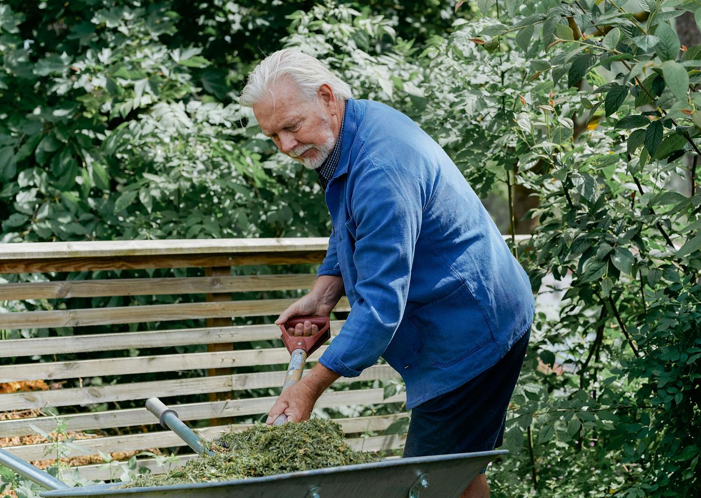 A man doing yard work