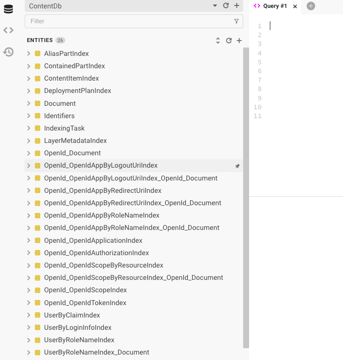 The MySQL content database viewed in BeeKeeper Studio