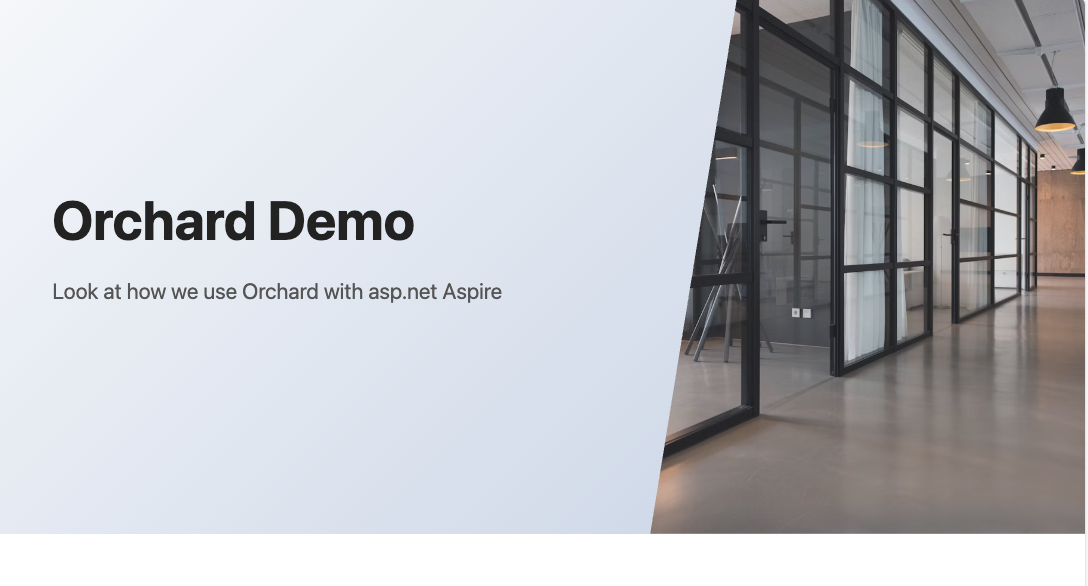 The Orchard CMS app showing content from the data migration